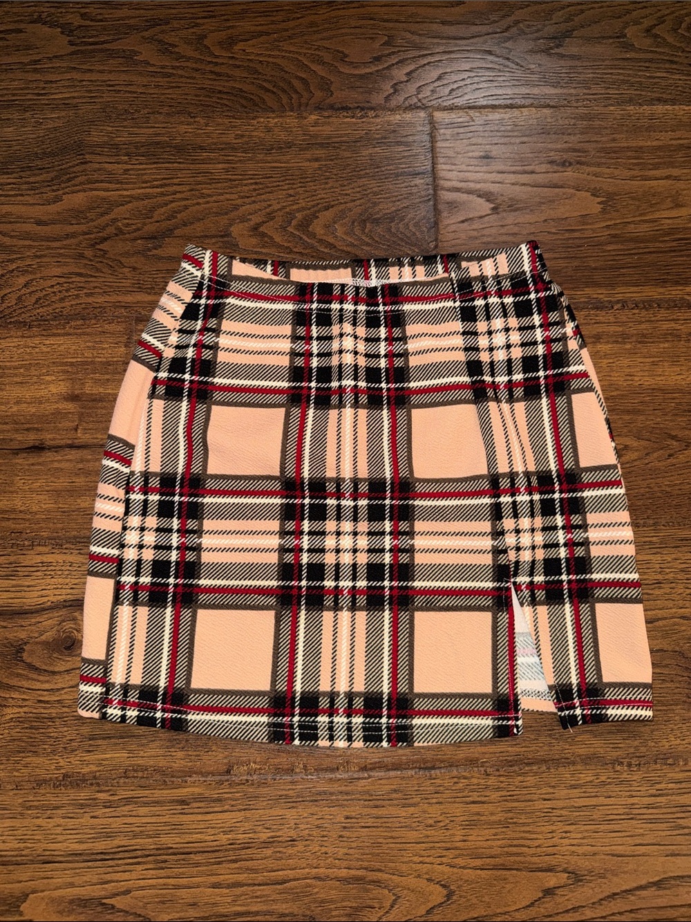 SHEIN Pink Plaid Mini Skirt with Side Slit